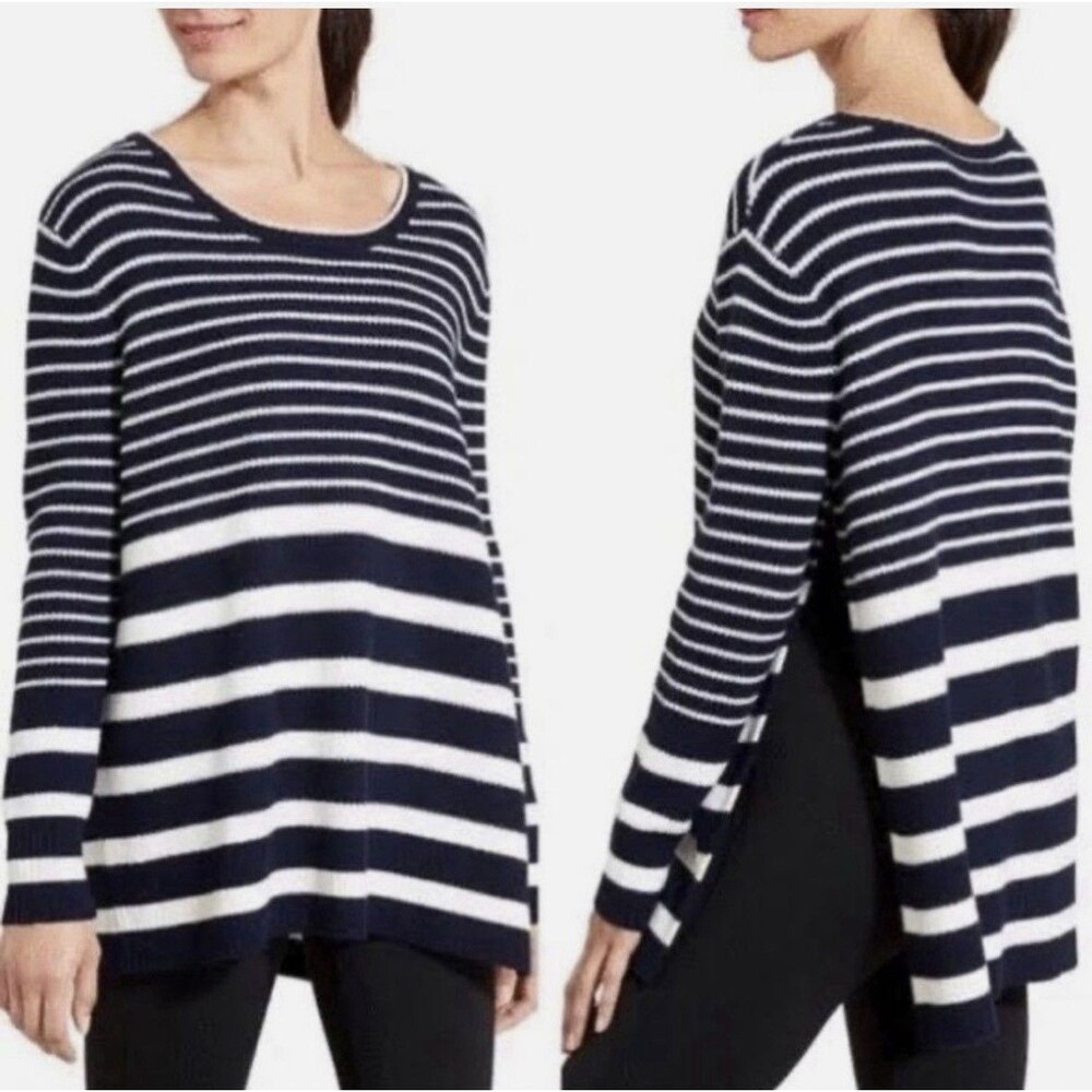 Athleta Kennewick Breton Oversized Stripe Sweater Navy Blue/White Women's XL